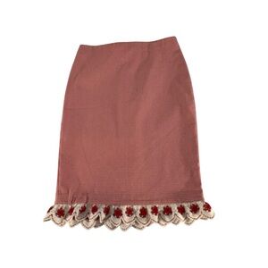 7th Avenue Gingham Pencil Skirt Womens Large Crochet Lace Hem Midi Red White